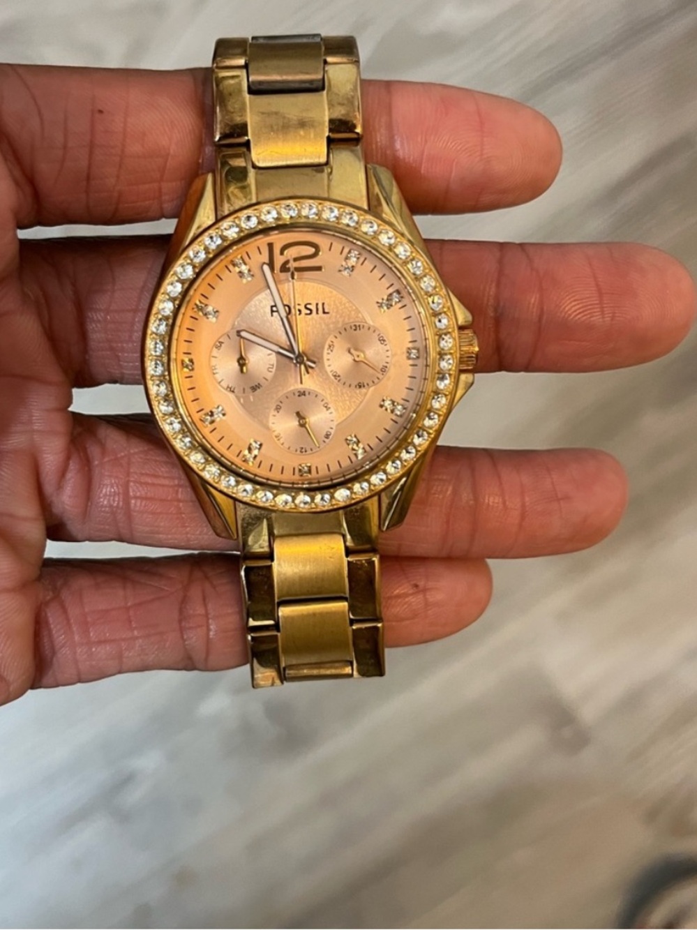 Fossil Women's Gold-Tone Watch with Crystal Accents